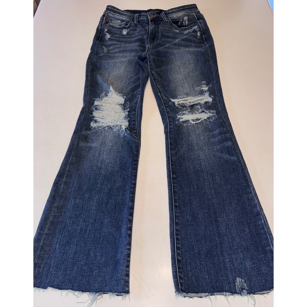 Judy Blue Slim Bootcut Distressed Raw Hem Jeans Medium Wash JB82428DK Size 5/27